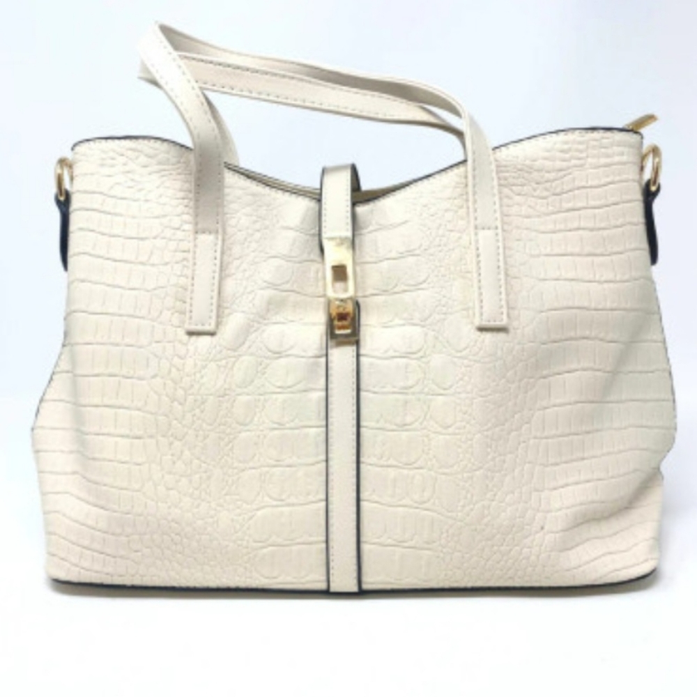 Vegan Leather Handbag Set (4pc White)